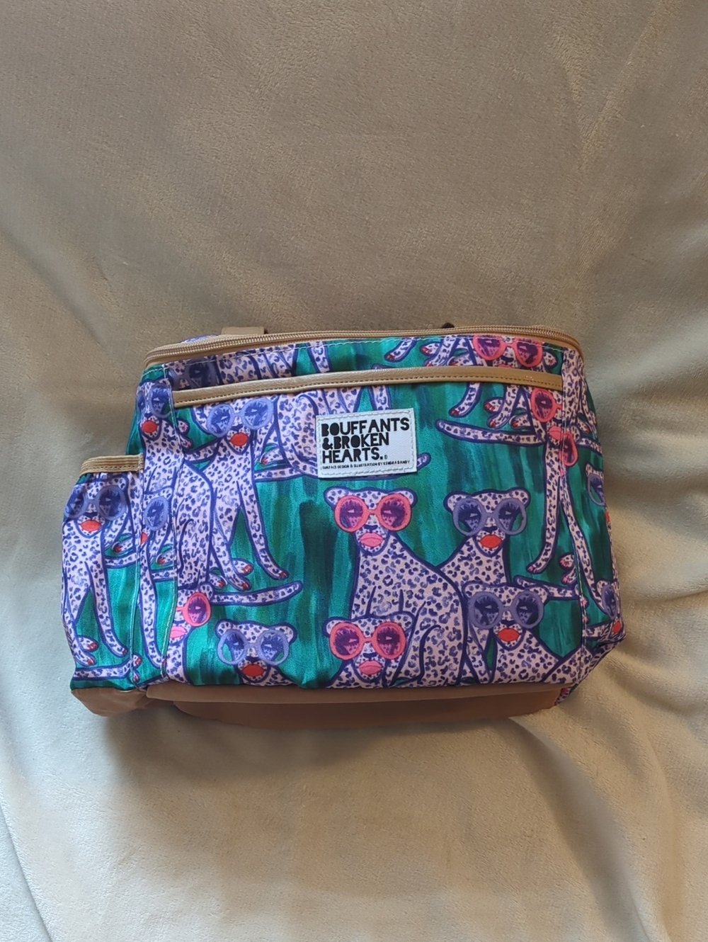 Bouffants & Broken Hearts Green Leopard Print Lunch Tote